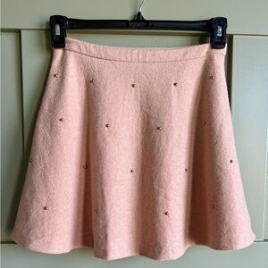 Light Pink Wool Blend Mini Skirt with Gold Studs